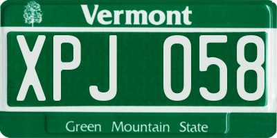 VT license plate XPJ058