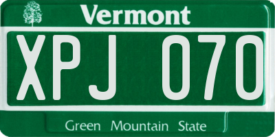 VT license plate XPJ070