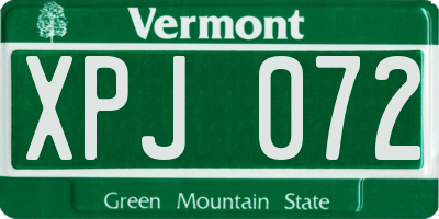 VT license plate XPJ072