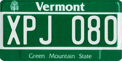VT license plate XPJ080