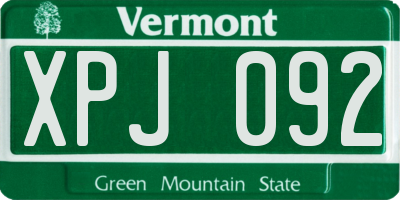 VT license plate XPJ092