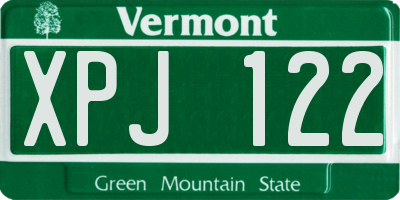VT license plate XPJ122