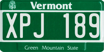 VT license plate XPJ189