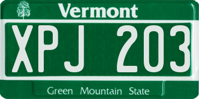 VT license plate XPJ203