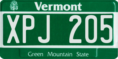 VT license plate XPJ205