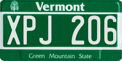 VT license plate XPJ206
