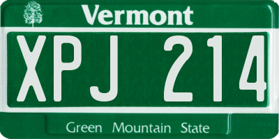 VT license plate XPJ214