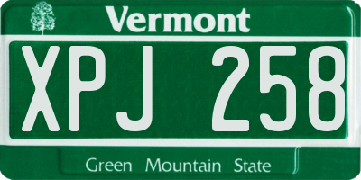 VT license plate XPJ258