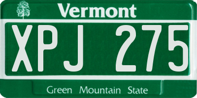 VT license plate XPJ275