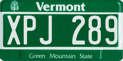 VT license plate XPJ289