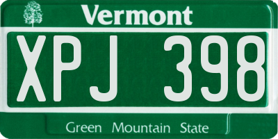 VT license plate XPJ398