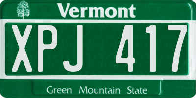 VT license plate XPJ417