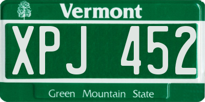 VT license plate XPJ452