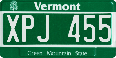 VT license plate XPJ455