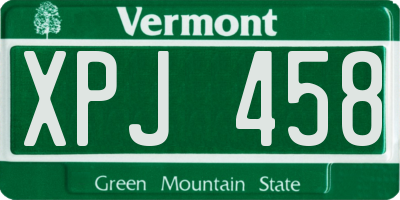 VT license plate XPJ458