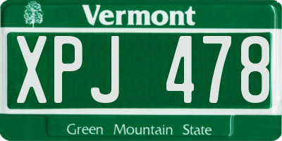VT license plate XPJ478