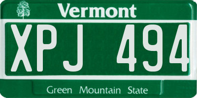VT license plate XPJ494