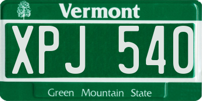 VT license plate XPJ540