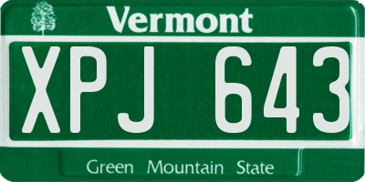 VT license plate XPJ643