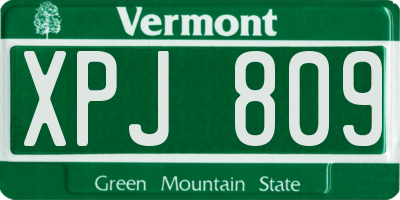 VT license plate XPJ809