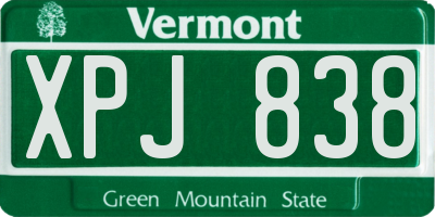 VT license plate XPJ838