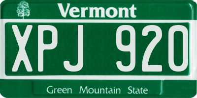 VT license plate XPJ920