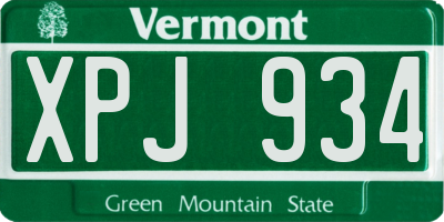 VT license plate XPJ934