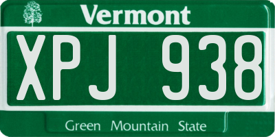 VT license plate XPJ938