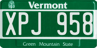 VT license plate XPJ958
