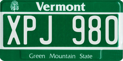 VT license plate XPJ980