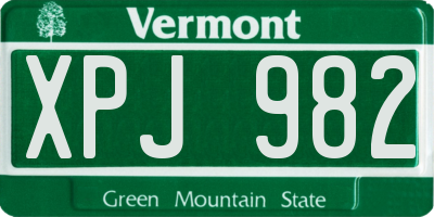 VT license plate XPJ982
