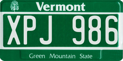 VT license plate XPJ986