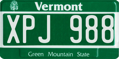 VT license plate XPJ988