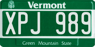 VT license plate XPJ989