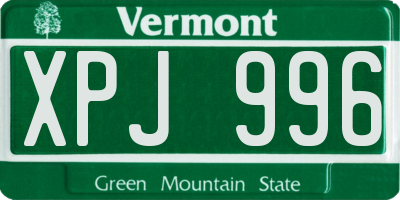 VT license plate XPJ996