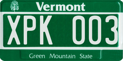 VT license plate XPK003