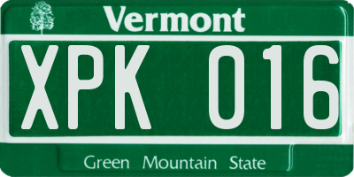 VT license plate XPK016