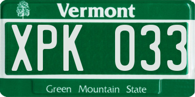 VT license plate XPK033