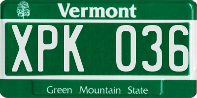 VT license plate XPK036
