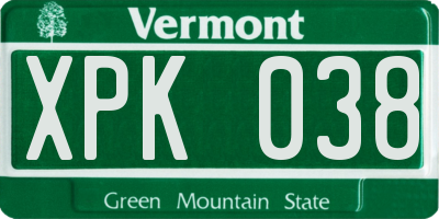 VT license plate XPK038