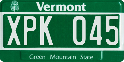 VT license plate XPK045