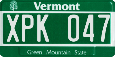 VT license plate XPK047