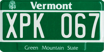 VT license plate XPK067