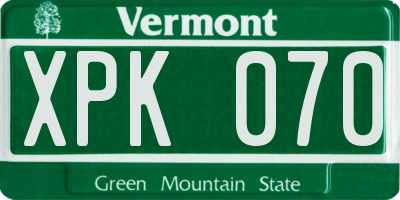 VT license plate XPK070