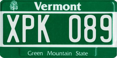 VT license plate XPK089