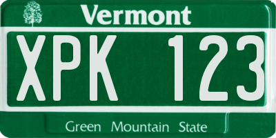 VT license plate XPK123
