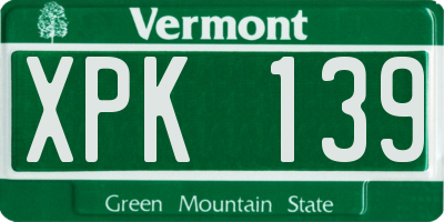 VT license plate XPK139
