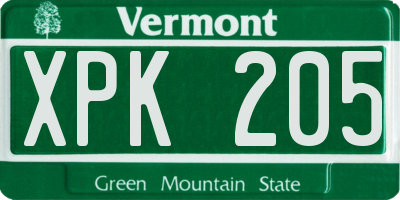 VT license plate XPK205