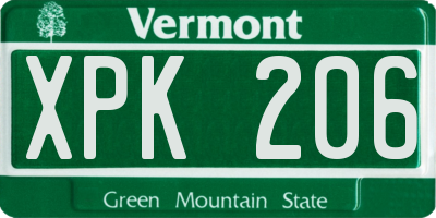 VT license plate XPK206