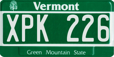VT license plate XPK226